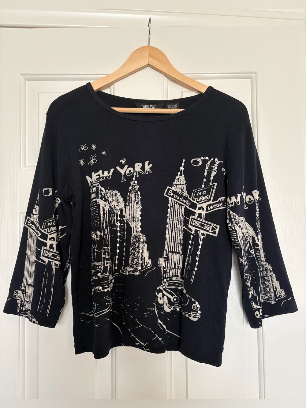 Take Two Y2k Long Sleeve Graphic New York Cotton Shirt Top✨Sz Large